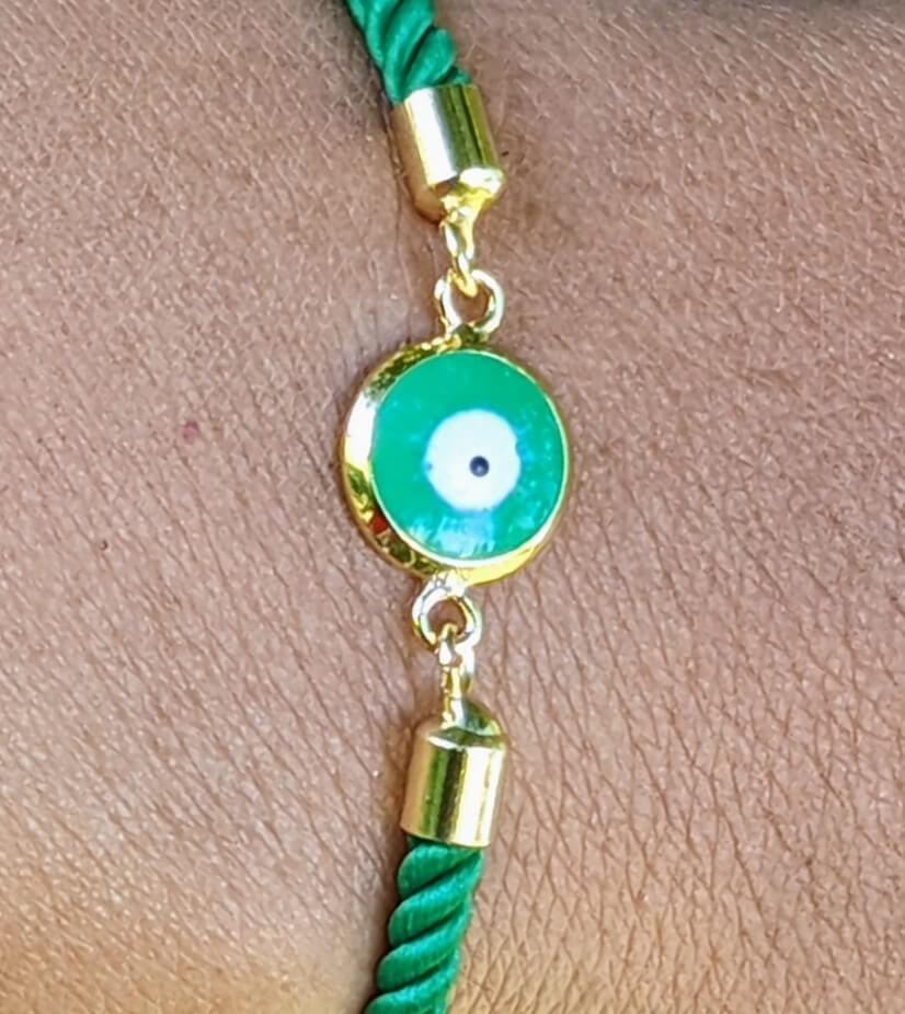 Green Evil Eye with Green Cord Bracelet
