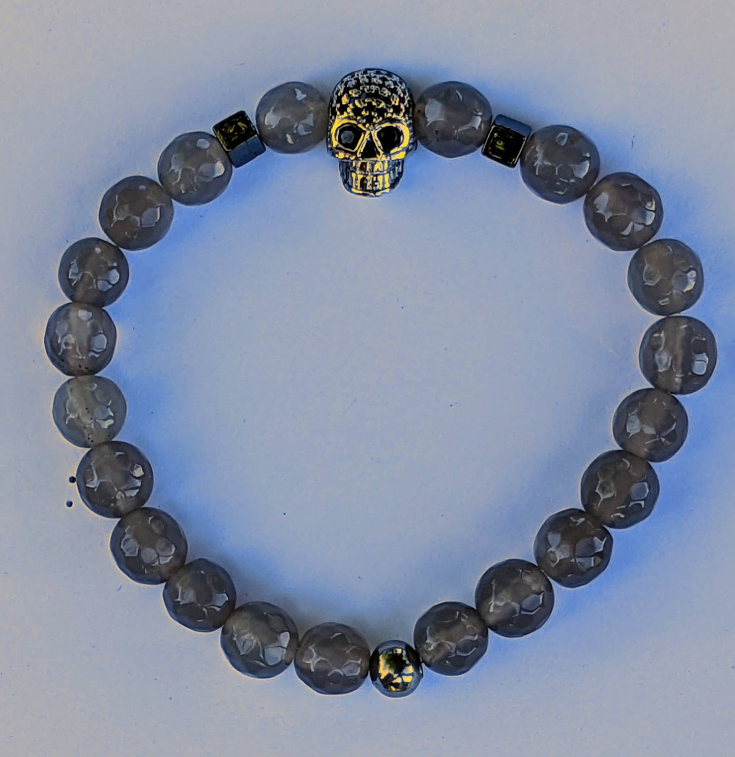 Gold Skull with Grey Agate and Hematite Spacers