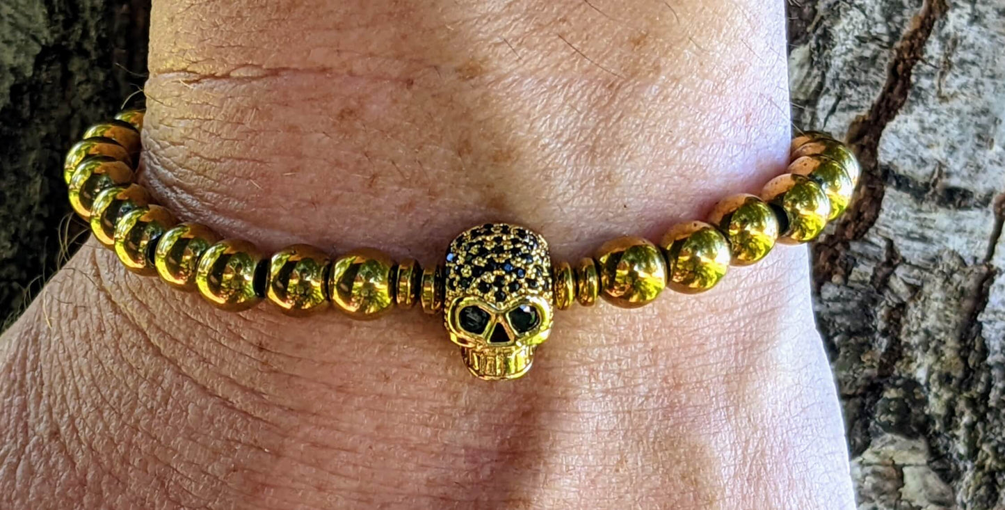 Gold Skull with Gold Hematite