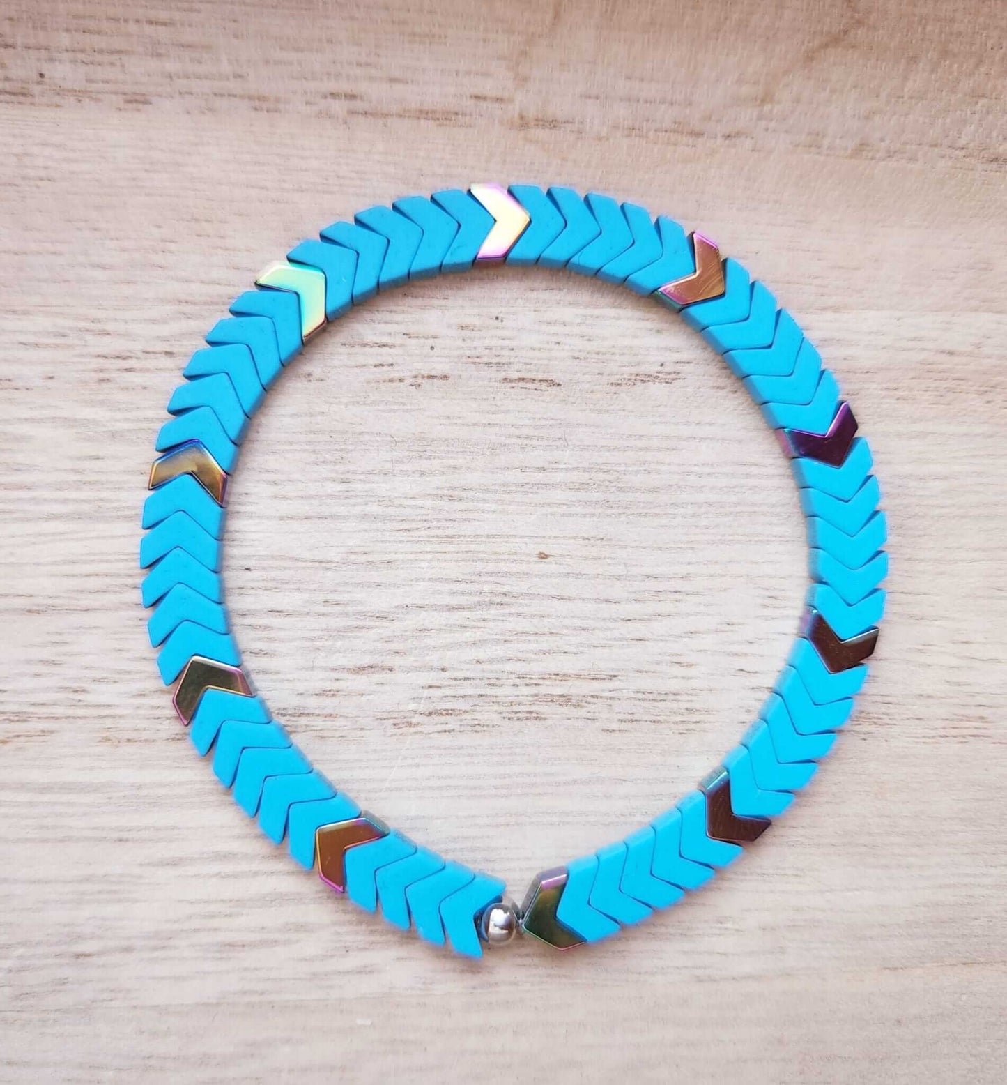 Blue Painted/Electroplated Hematite Herringbone Design Bracelet