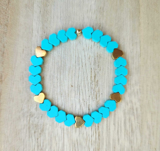 Hematite Mini-Hearts Turquoise Bracelet