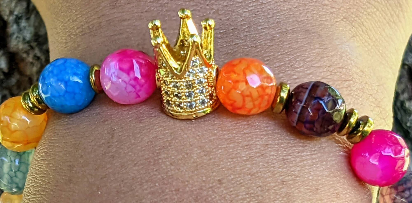 Gold Zirconia Crown with Multicolor Agate and Hematite Spacers