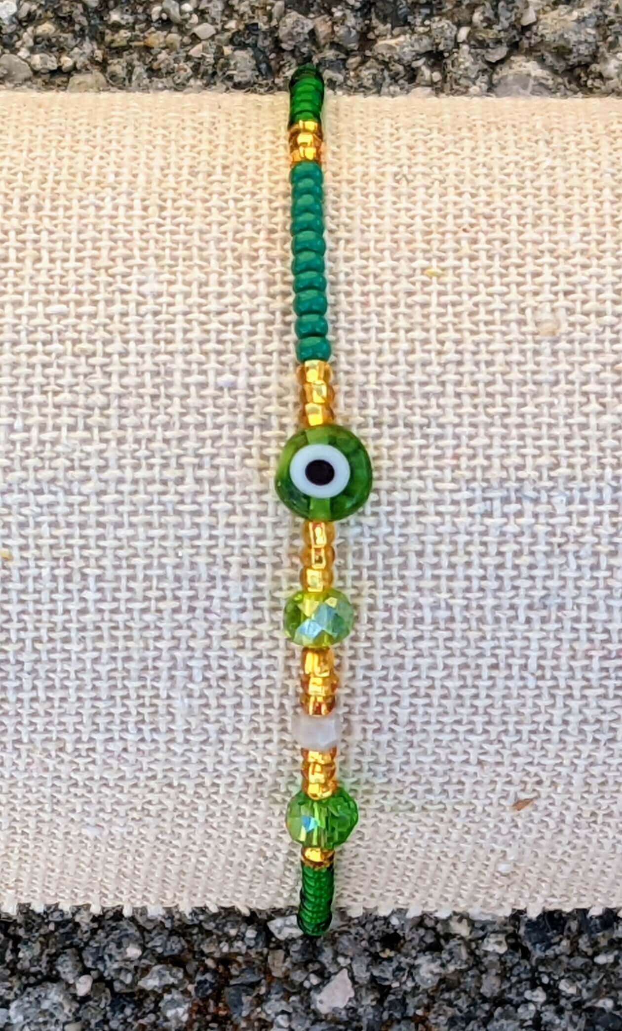 Green Evil Eye (Round) with Green Chaquira Bracelet