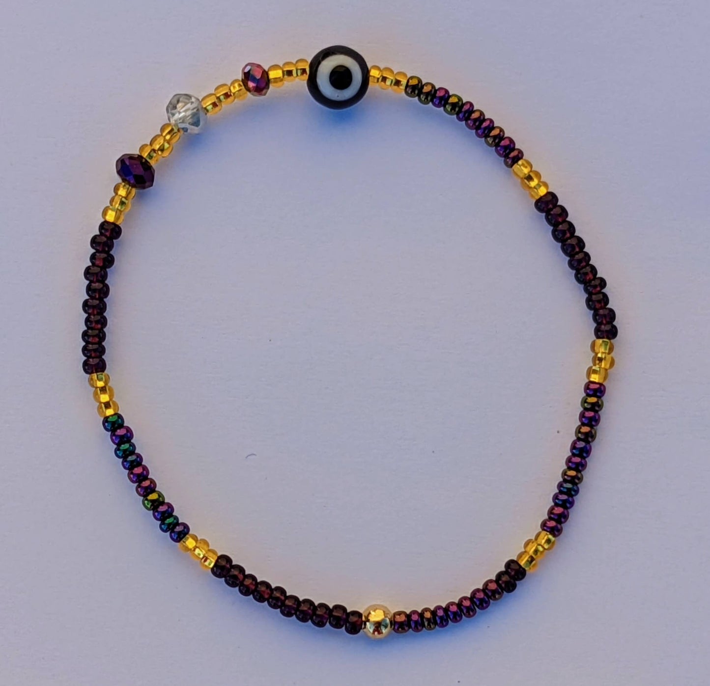 Purple Evil Eye (Round), Purple Chaquira Bracelet