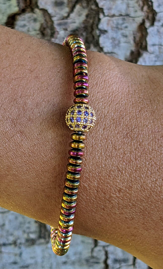 Gold & Purple Zirconia Ball with Golden Purple Hematite Discs