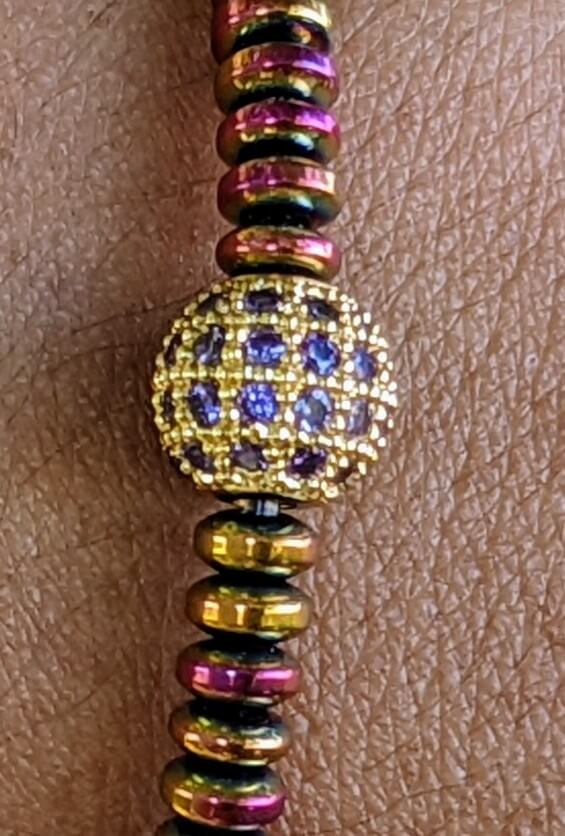 Gold & Purple Zirconia Ball with Golden Purple Hematite Discs