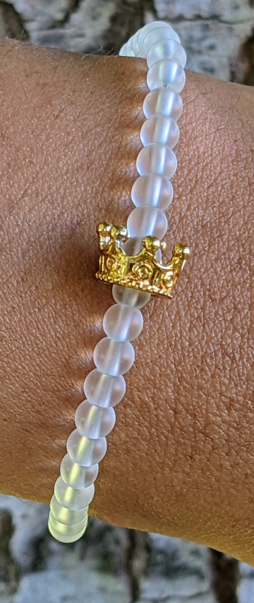 Clear Quartz Bracelet with Golden Crown