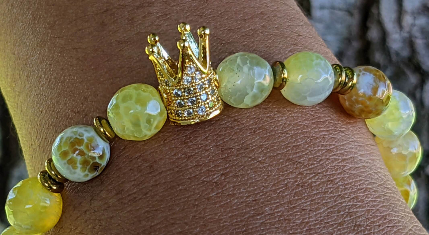 Gold Crown with Yellow Agate and Hematite Spacers