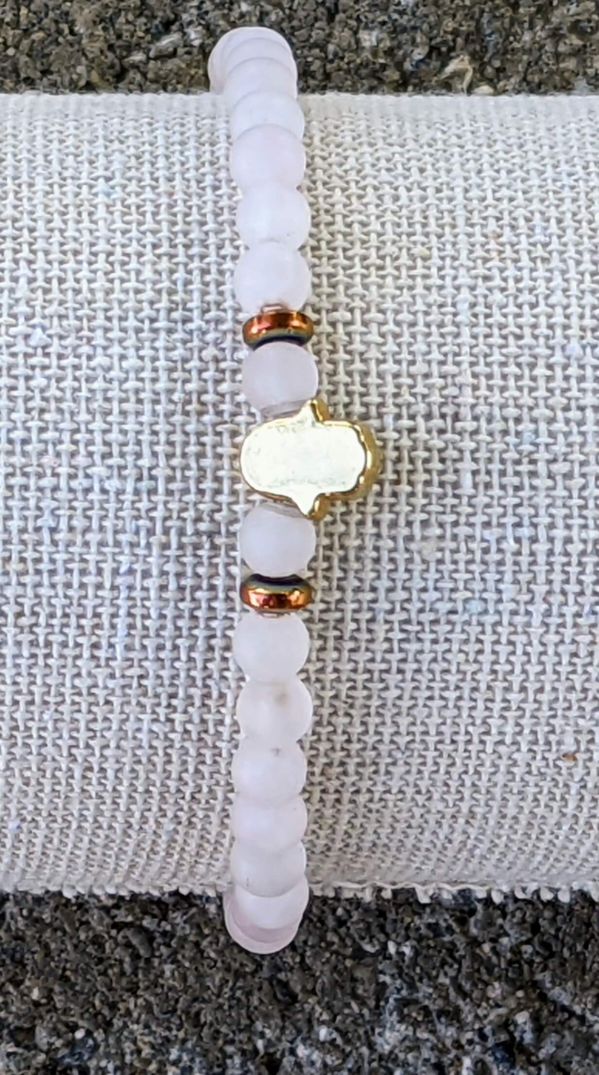 Rose Quartz Bracelet with Mini-Hamsa Hand of Protection & Hematite Spacers
