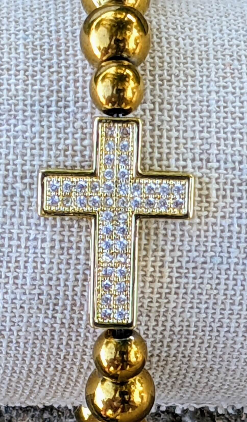 Large Cross (Gold Plated) with Electroplated Golden Hematite Beads
