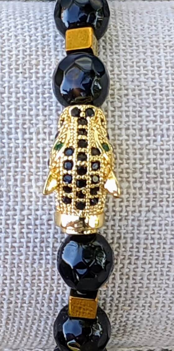 Gold Jaguar with Black Agate and Hematite Spacers