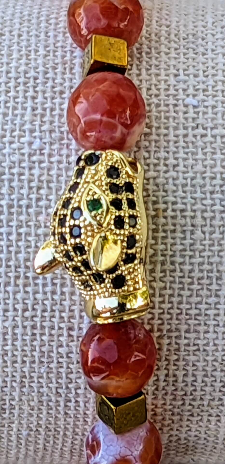 Gold Jaguar with Orange & White Agate and Hematite Spacers