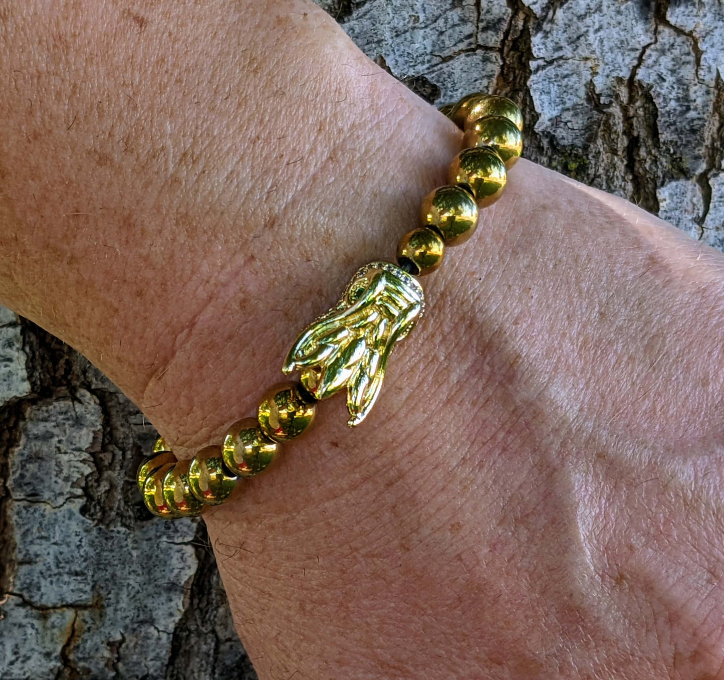 Gold Dragon with Gold Electroplated Hematite