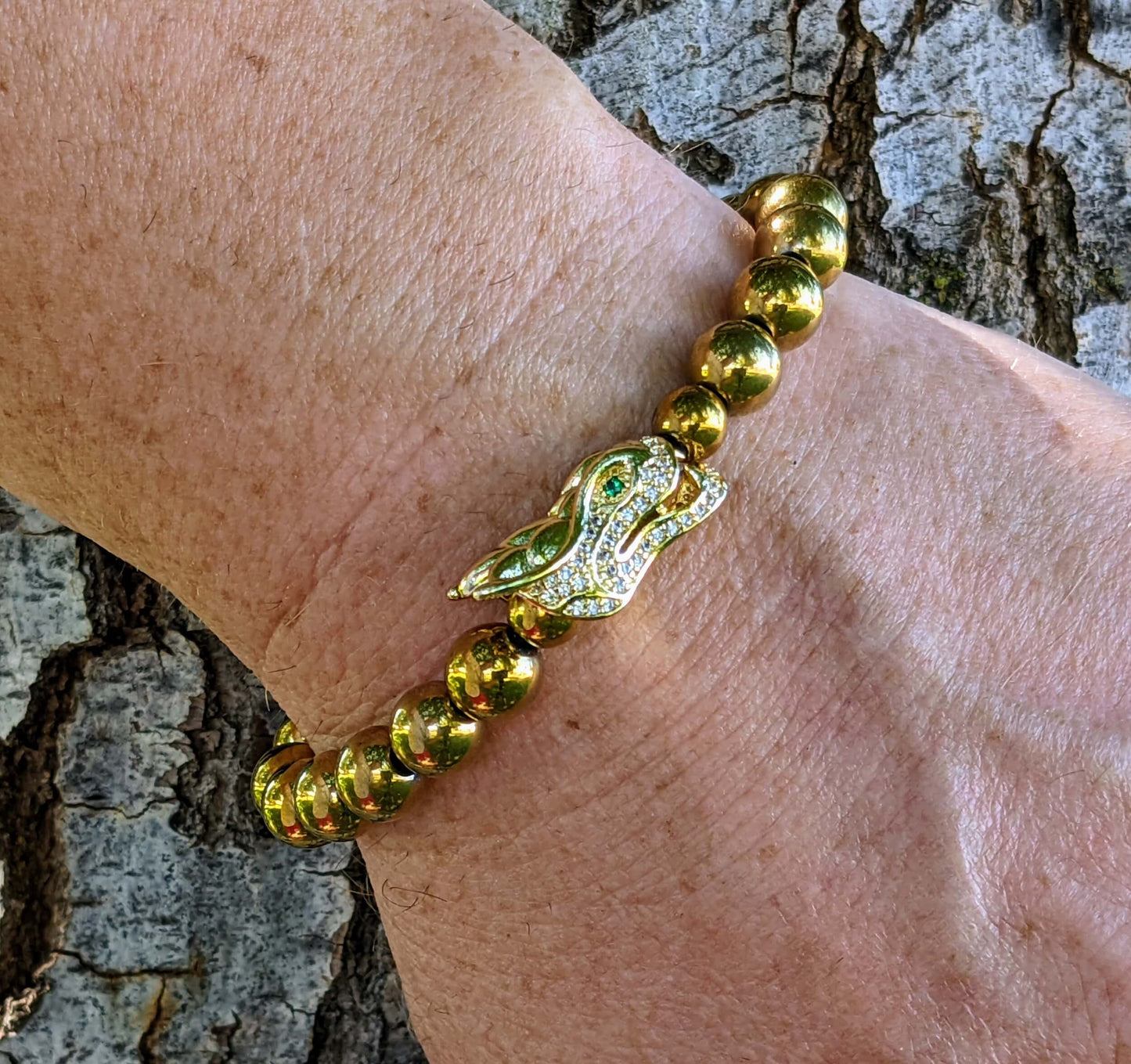 Gold Dragon with Gold Electroplated Hematite