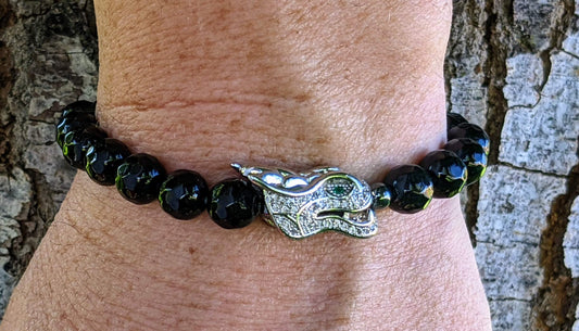 Silver Dragon with Black Agate with Hematite Spacers