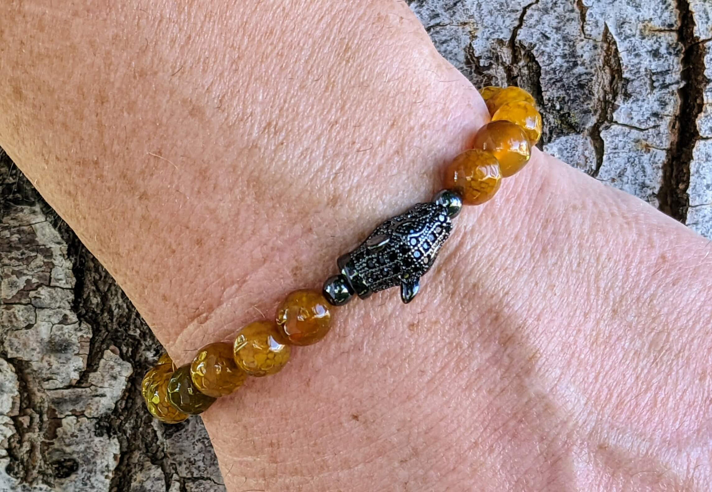Black Jaguar with Mustard Yellow Agate and Hematite Spacers