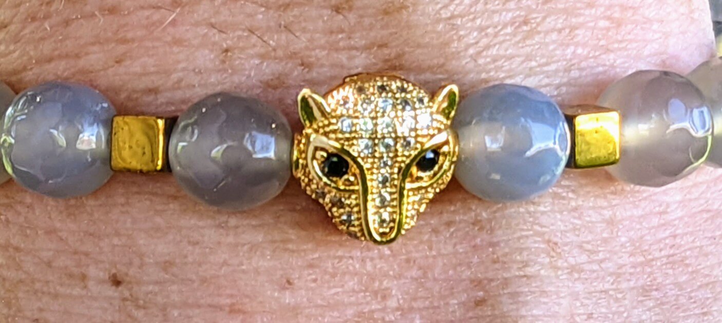 Gold Puma with Grey Agate and Hematite Spacers