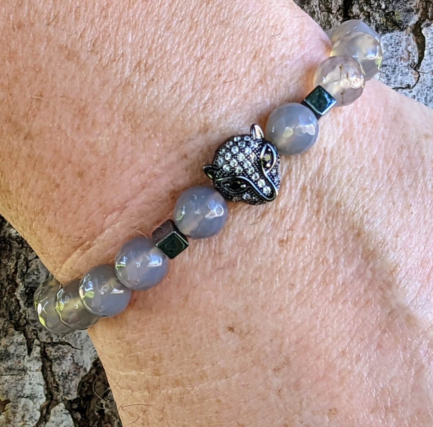 Silver Puma with Grey Agate and Hematite Spacers
