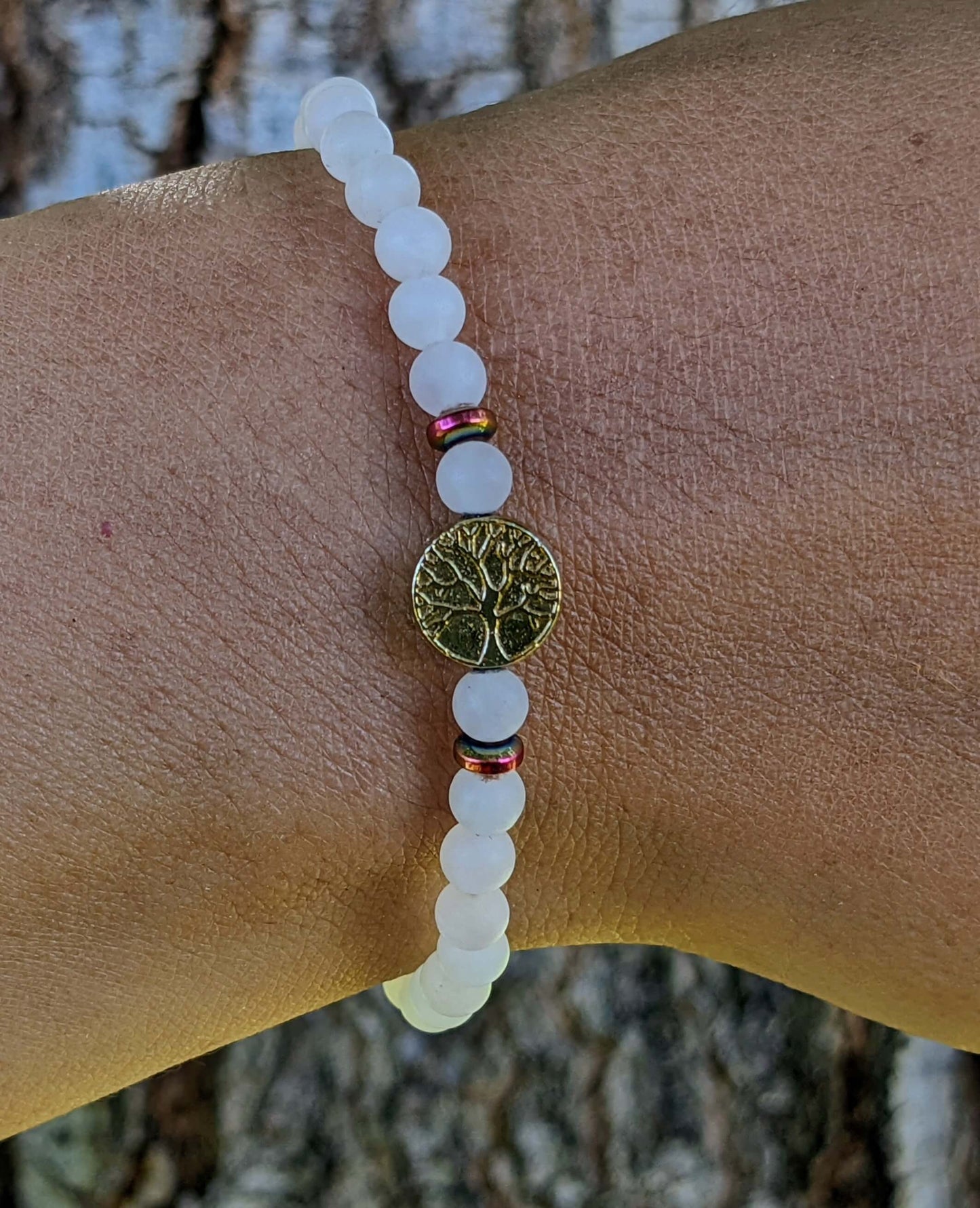 Rose Quartz Bracelet with Tree of Life & Hematite Spacers