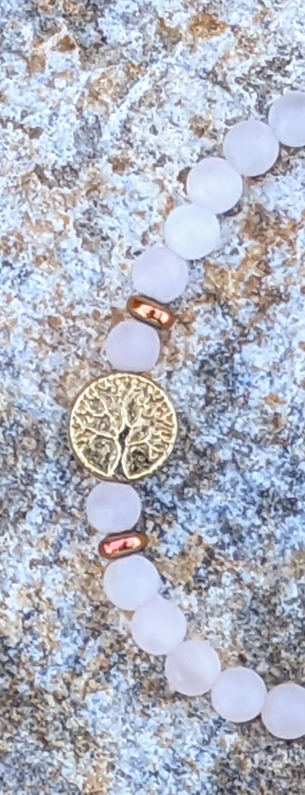 Rose Quartz Bracelet with Tree of Life & Hematite Spacers
