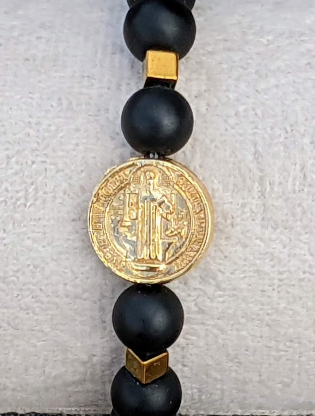 Black Onyx (8mm Bead Size) with Large Saint Benedict