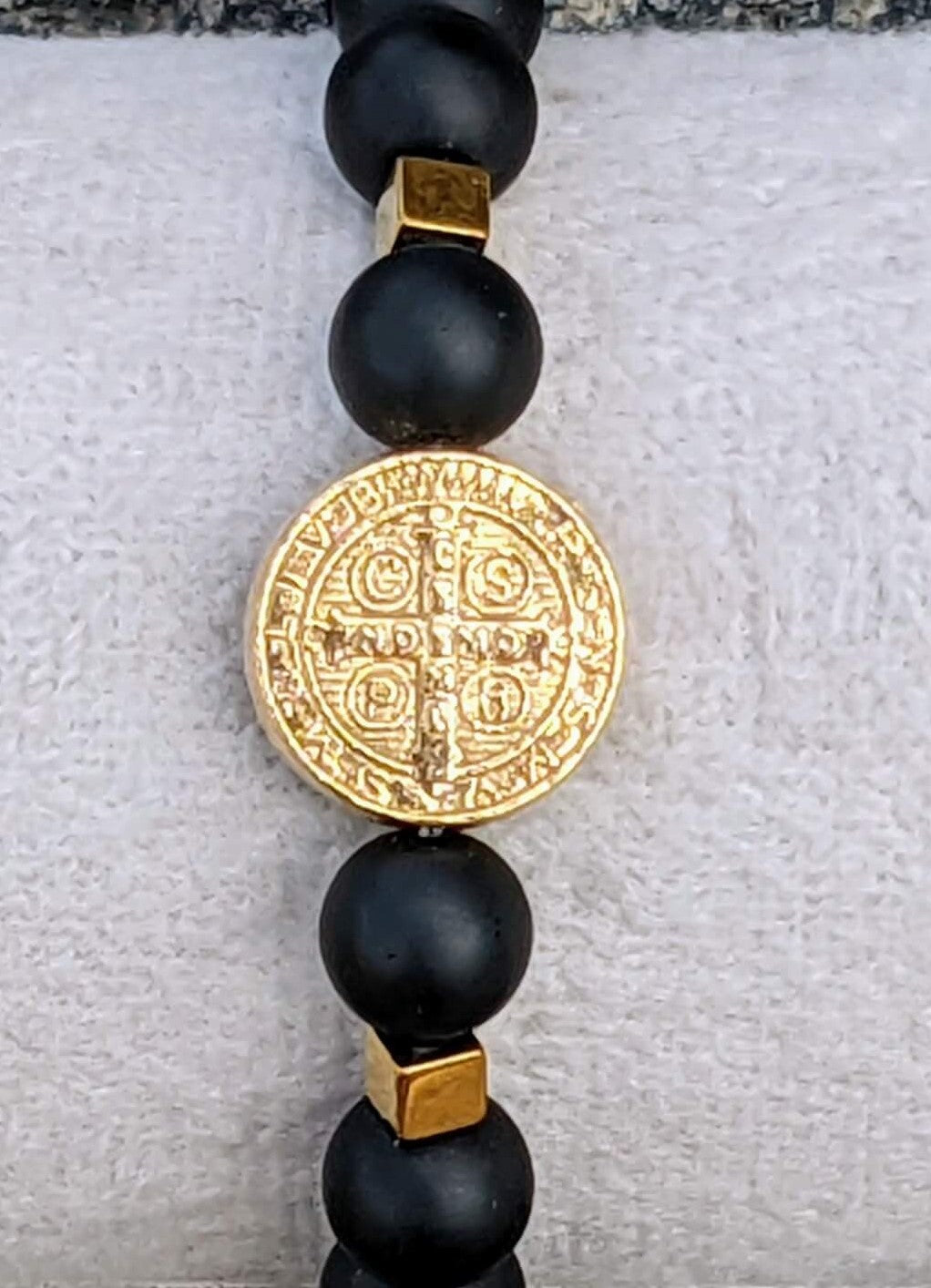 Black Onyx (8mm Bead Size) with Large Saint Benedict