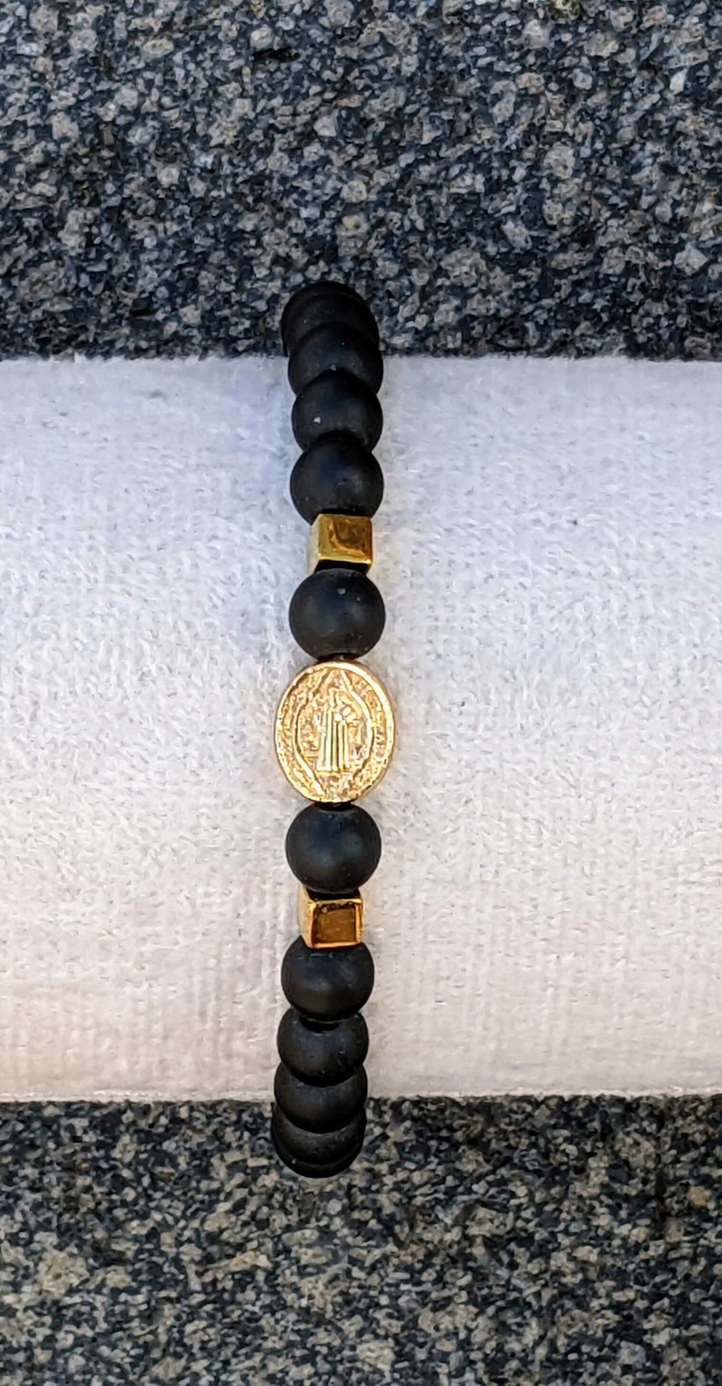 Black Onyx (6mm Bead Size) with Small Saint Benedict