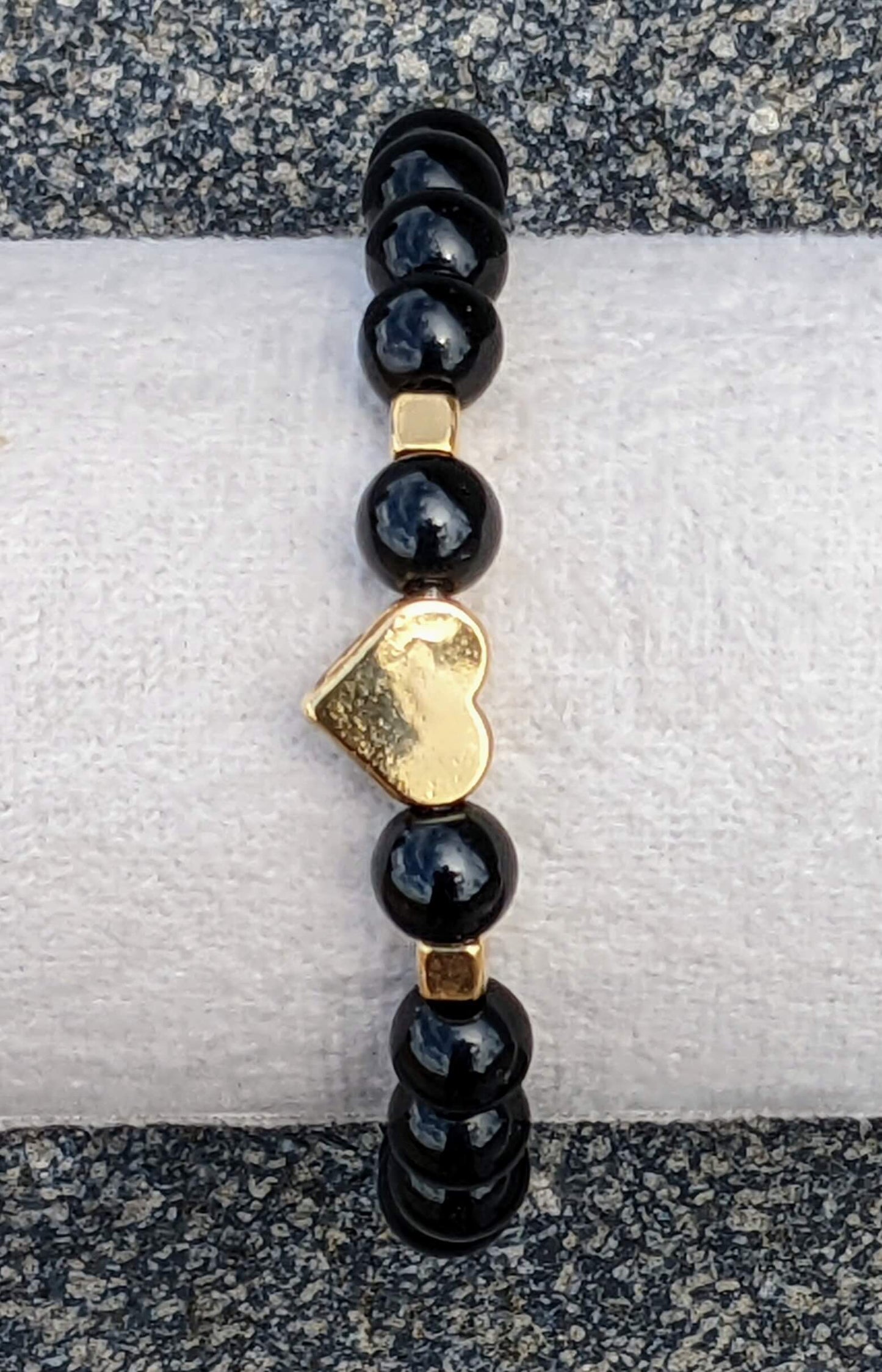 Black Onyx Polished (8mm Bead Size) with Golden Heart