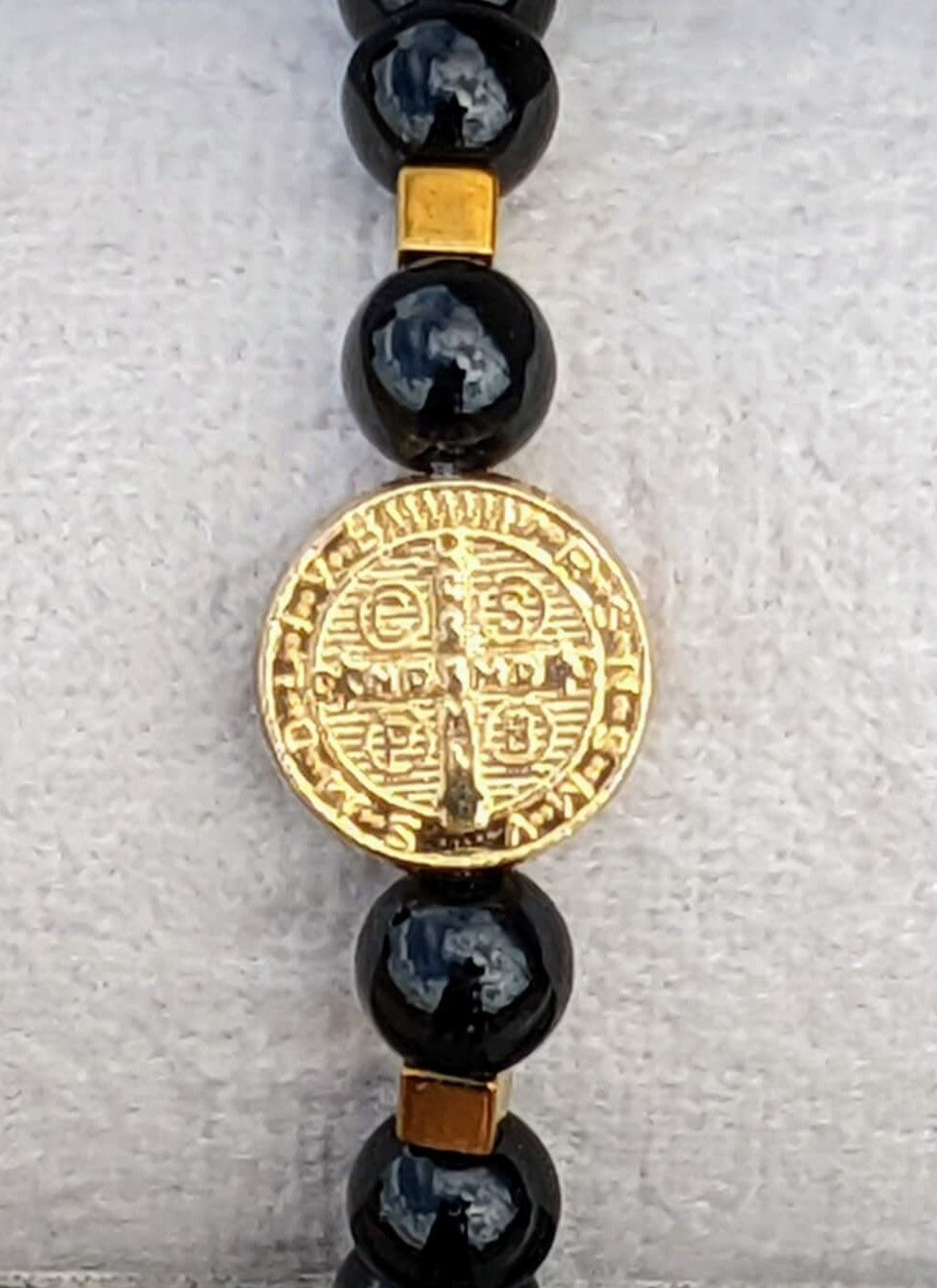 Black Onyx Polished (8mm Bead Size) with Large Saint Benedict