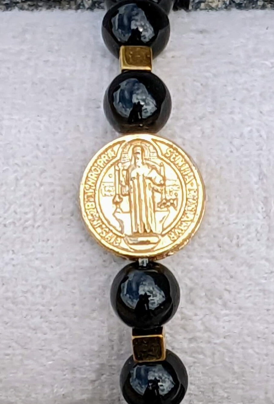 Black Onyx Polished (8mm Bead Size) with Large Saint Benedict