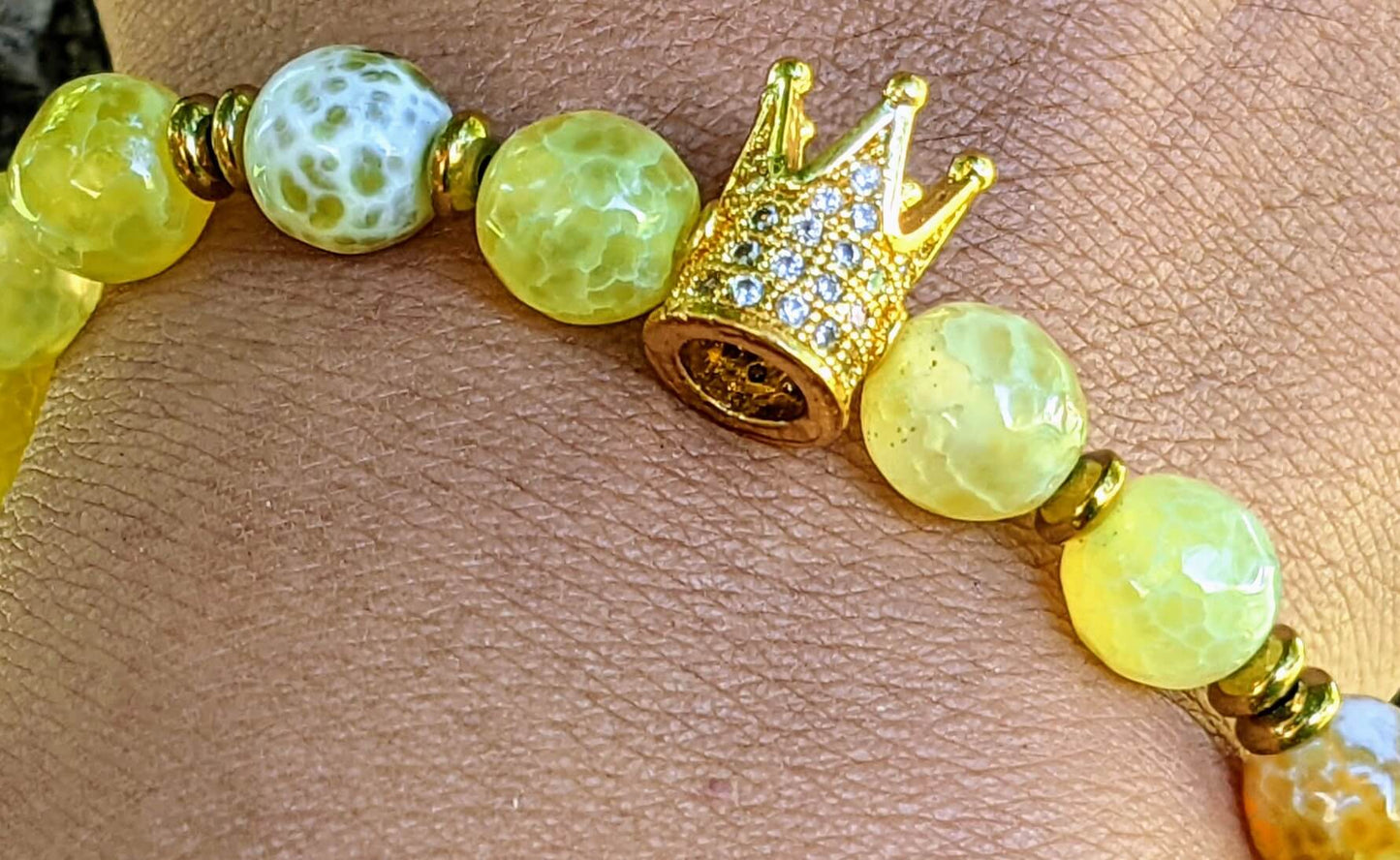 Gold Crown with Yellow Agate and Hematite Spacers